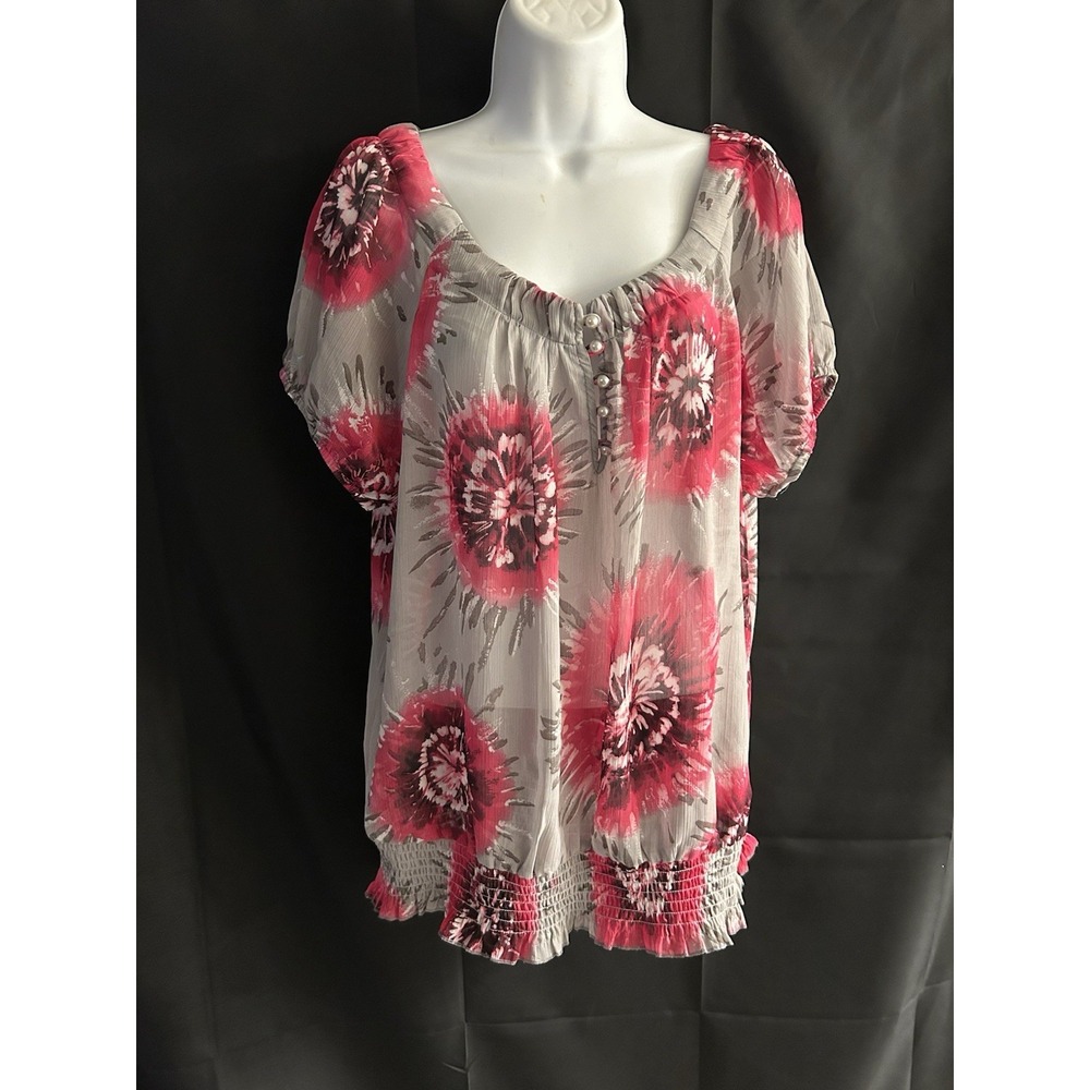 New XL Cato Floral Pearlized Button Top #1481*8